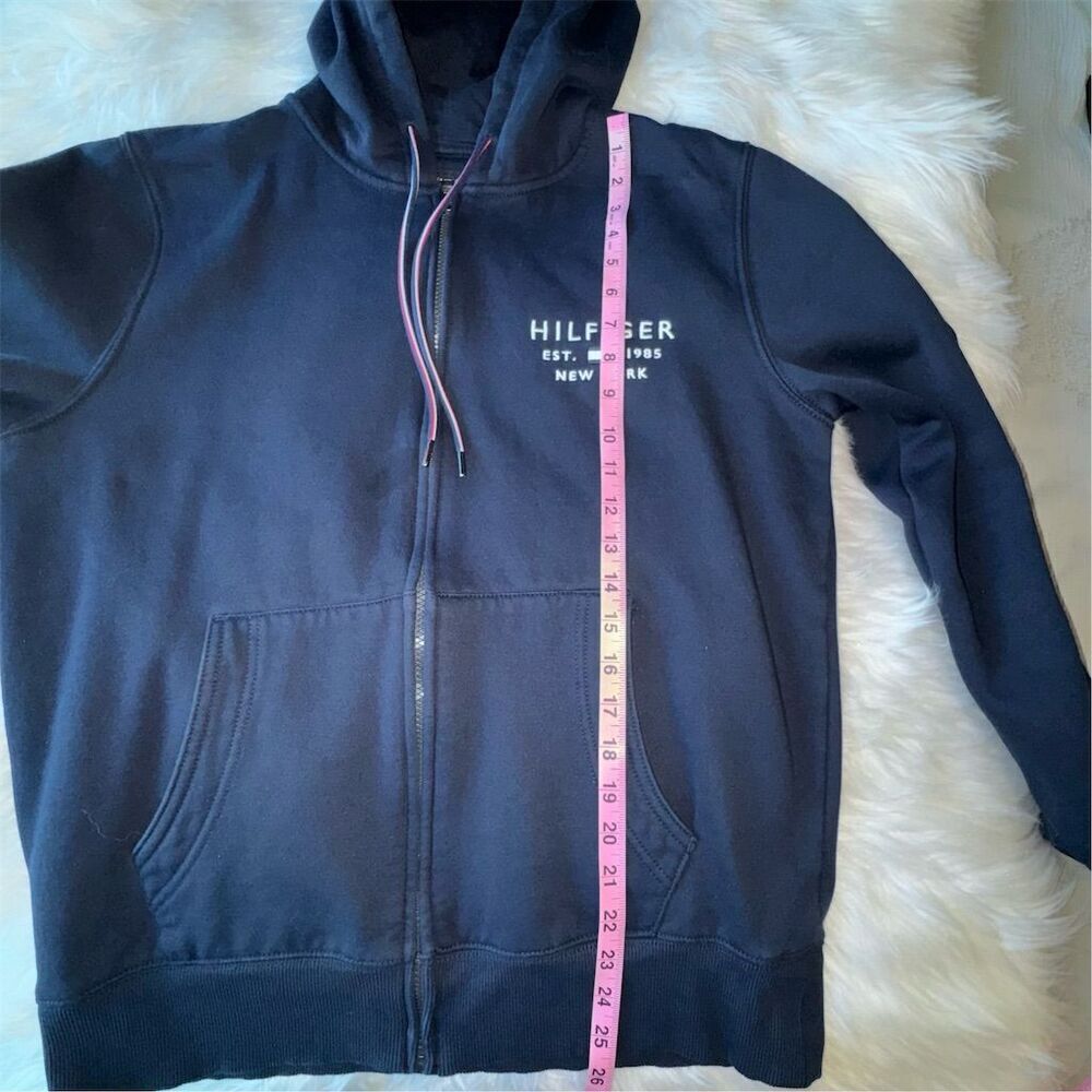 Tommy Hilfiger Women’s Hooded Zip-Up Logo Jacket Size L Deep Navy Blue Unisex - Picture 11 of 13